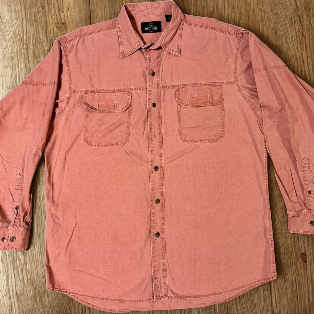 Redhead Button Down Shirt, Long Sleeve, Salmon, size L
